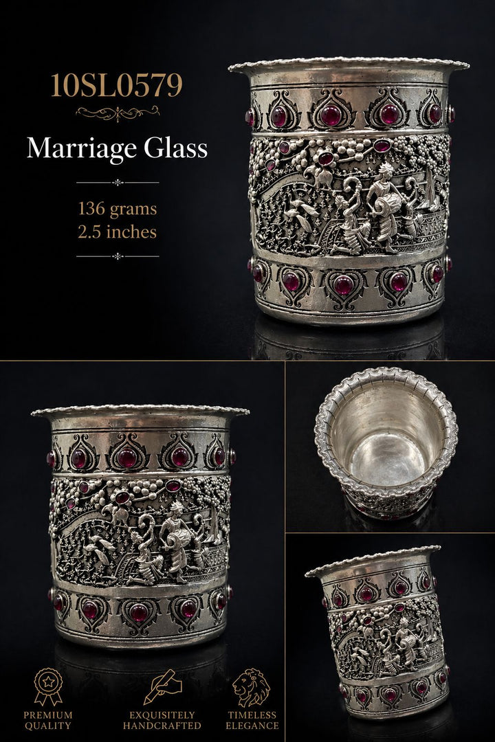 Wedding Celebration Glass – Silver with Red Stone Embellishments