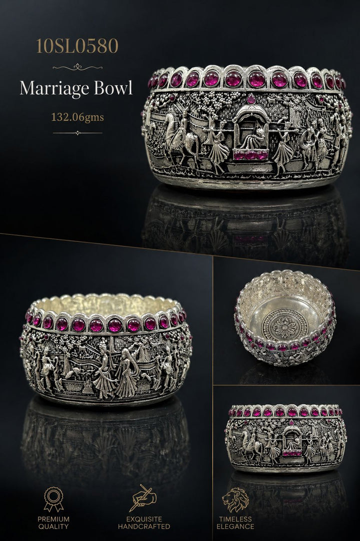 Wedding Celebration Bowl – Silver with Red Stone Embellishments