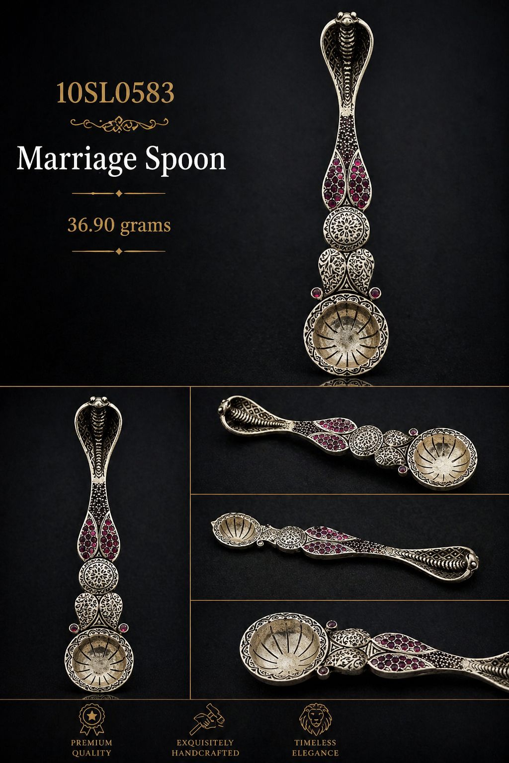 Wedding Ritual Spoon – Silver with Red Stone Embellishments
