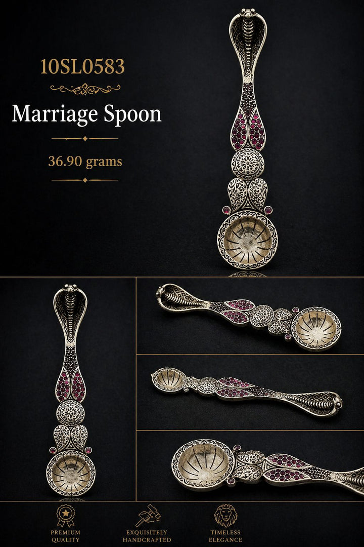 Wedding Ritual Spoon – Silver with Red Stone Embellishments