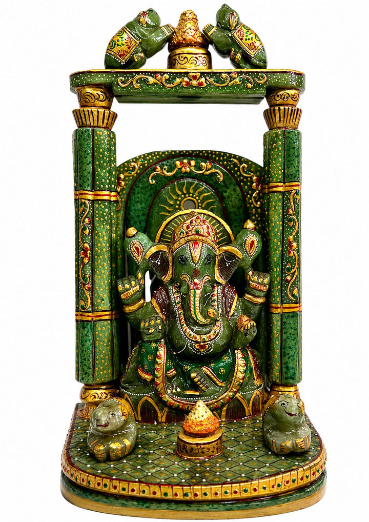 Lord Ganesha in Temple Frame – Green Aventurine