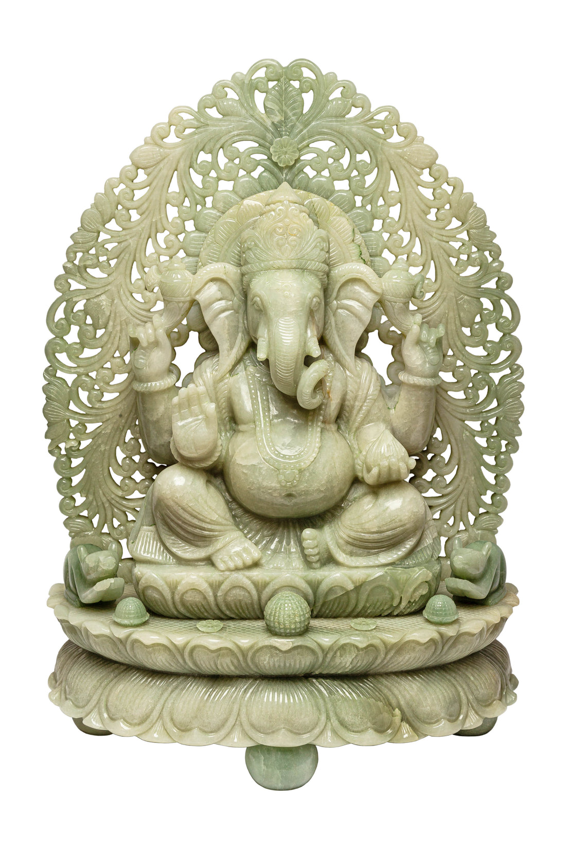 Lord Ganesha on Ornate Lotus Throne – Jade Idol