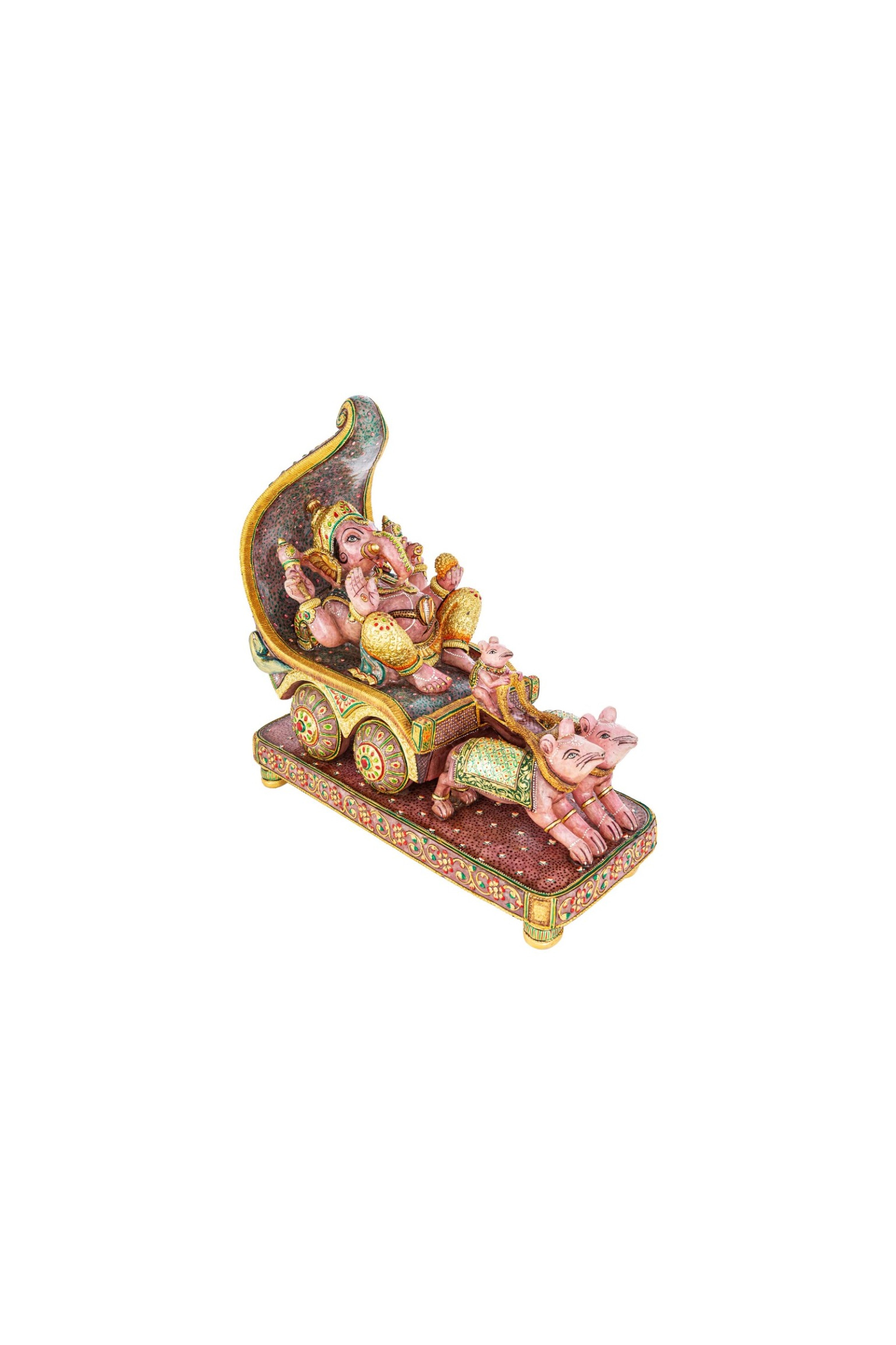 Lord Ganesha in Royal Chariot – Rose Quartz