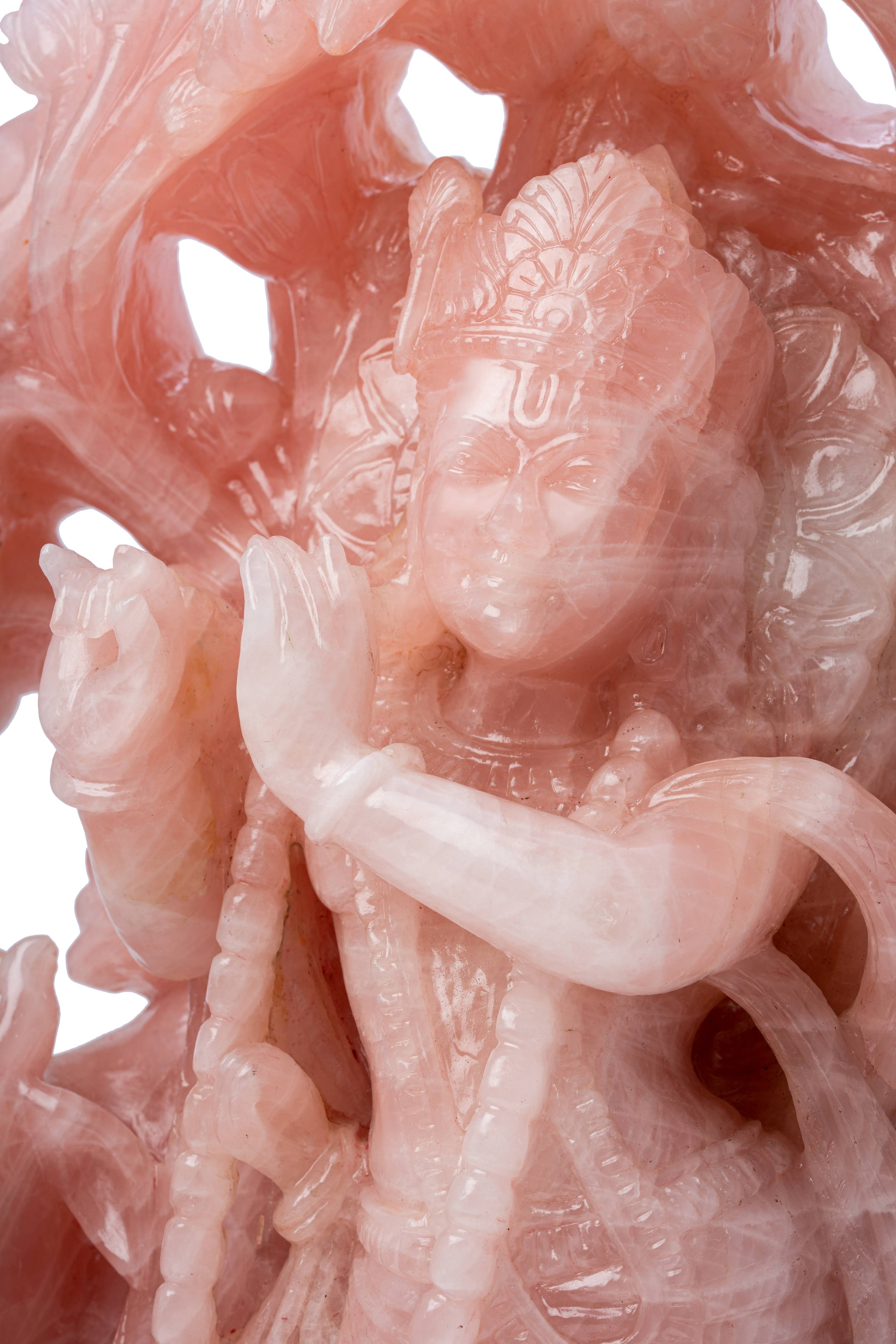 Shri Krishna Ji with Gau Mata – Rose Quartz (Masterpiece Sculpture)