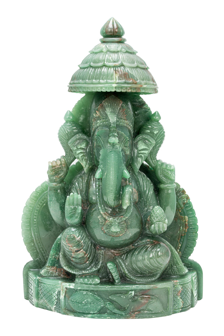 Lord Ganesha Under Divine Canopy – Green Aventurine