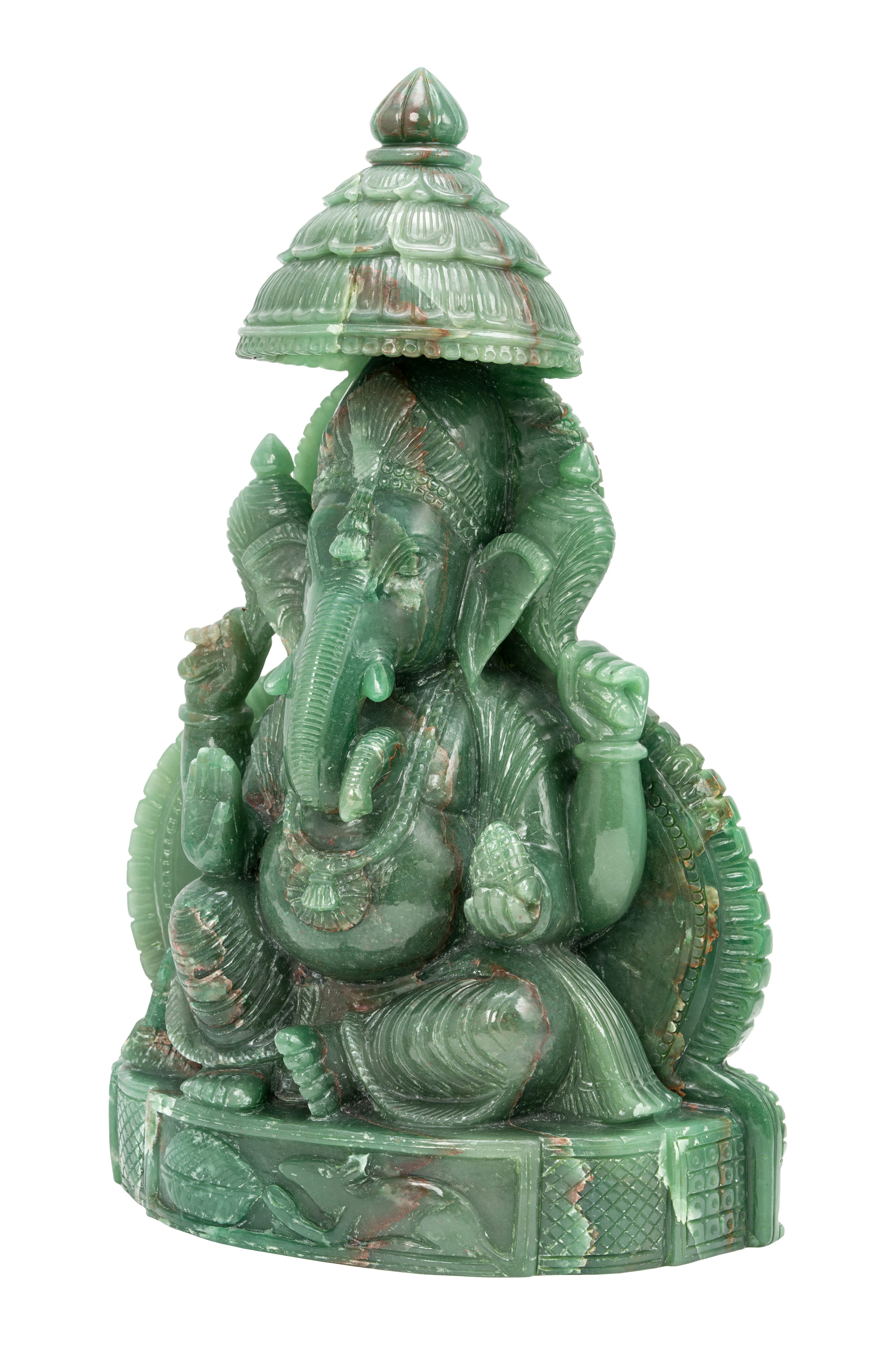 Lord Ganesha Under Divine Canopy – Green Aventurine