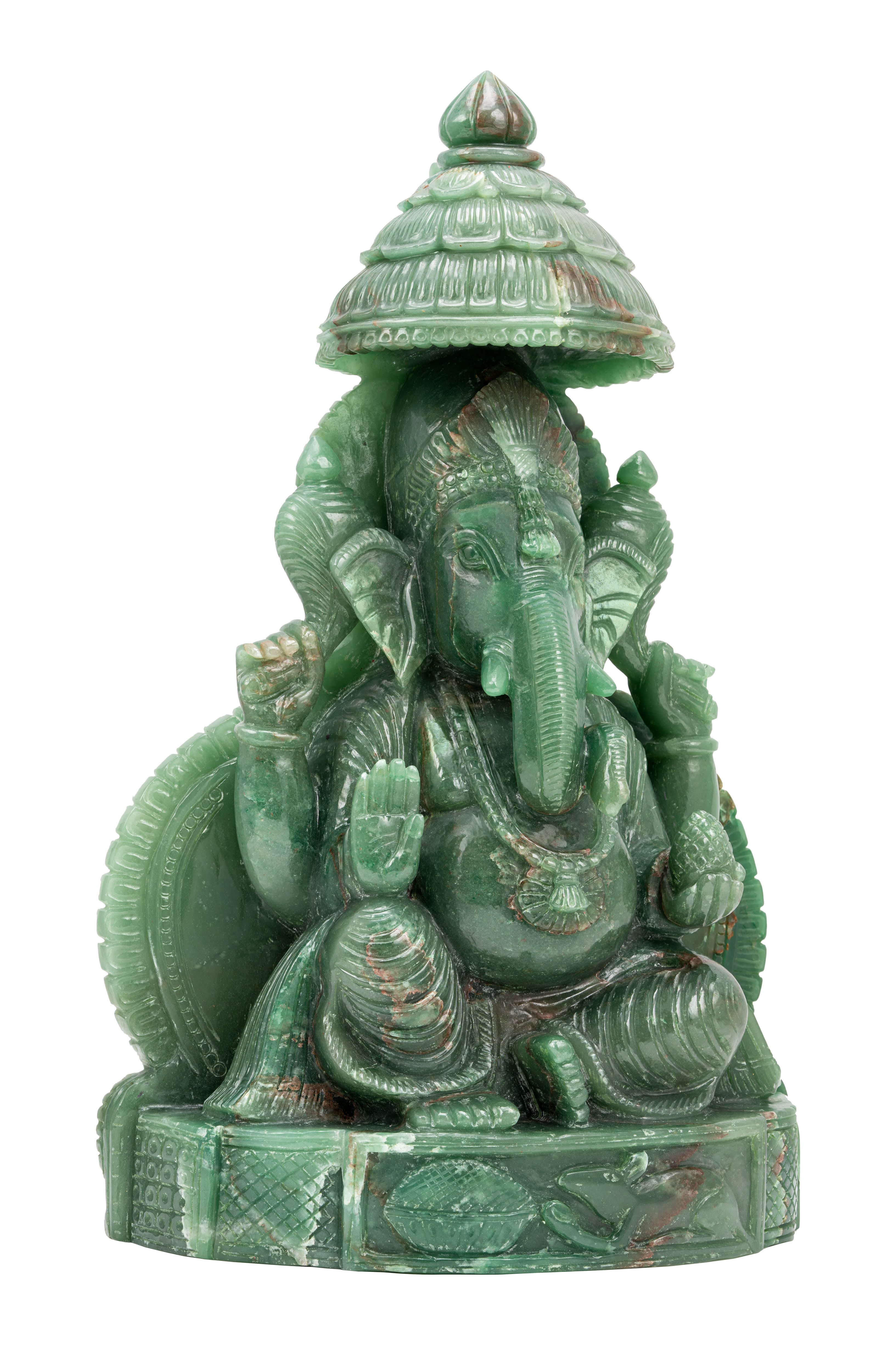 Lord Ganesha Under Divine Canopy – Green Aventurine