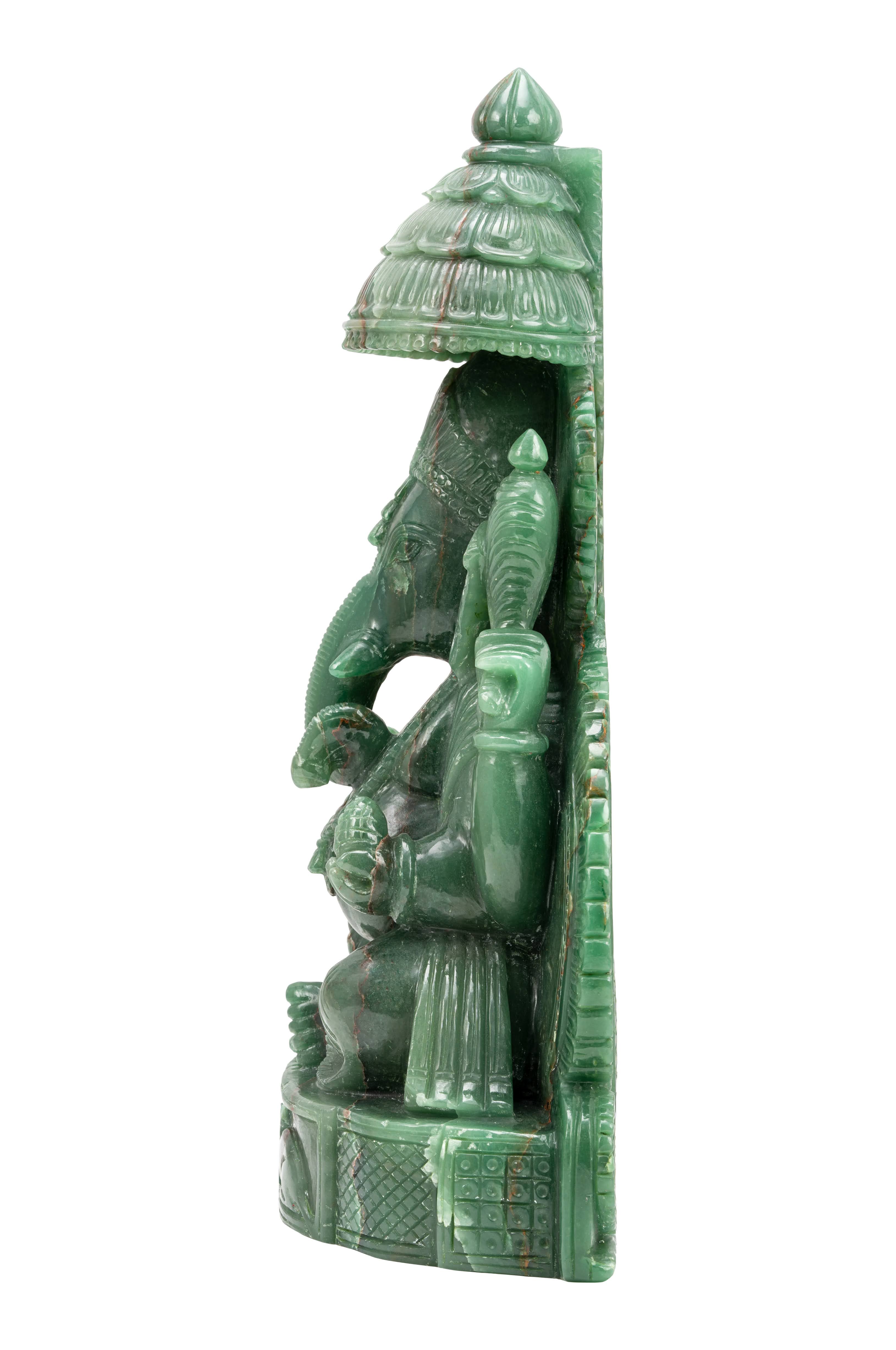 Lord Ganesha Under Divine Canopy – Green Aventurine