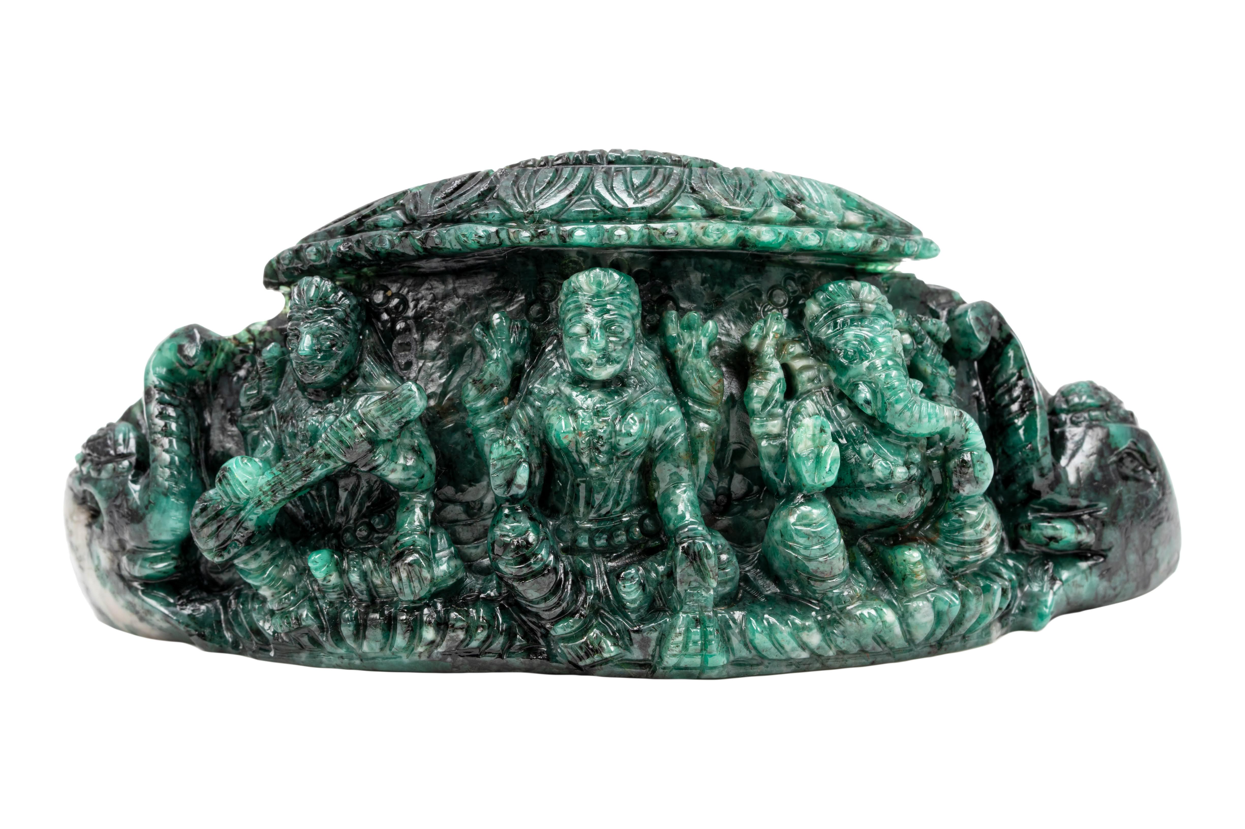 Ganesha–Lakshmi–Saraswati Trio – Emerald