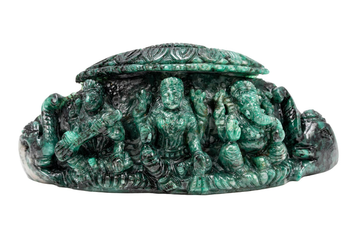 Ganesha–Lakshmi–Saraswati Trio – Emerald