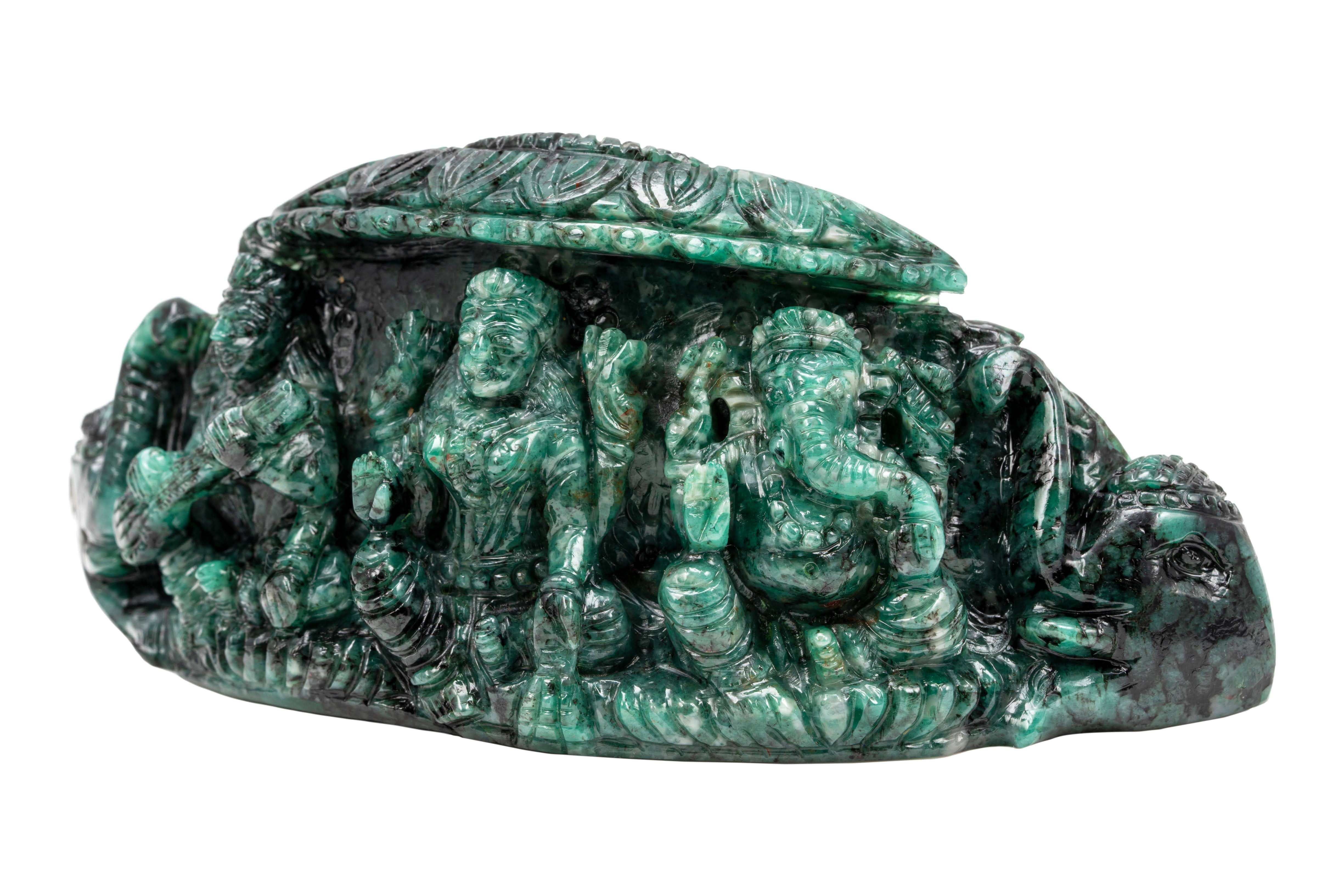 Ganesha–Lakshmi–Saraswati Trio – Emerald