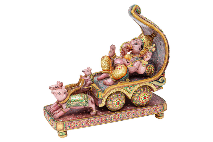 Lord Ganesha in Royal Chariot – Rose Quartz