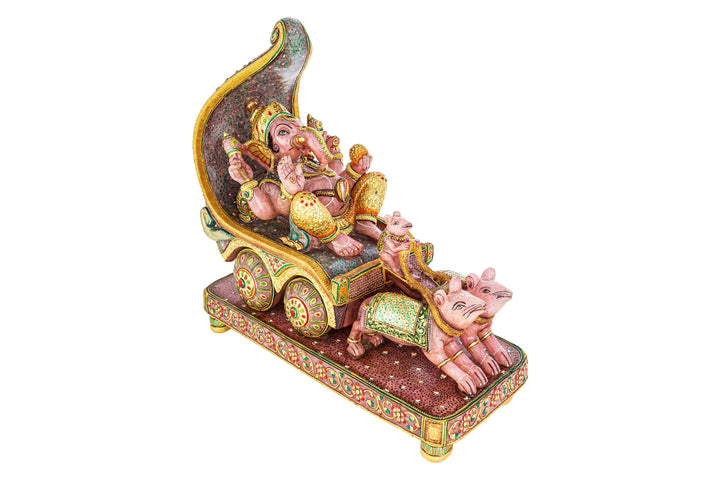 Lord Ganesha in Royal Chariot – Rose Quartz